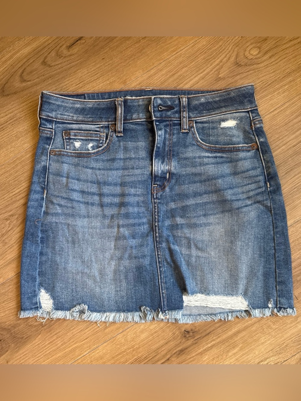 American Eagle Outfitters Distressed Blue Denim Mini Skirt